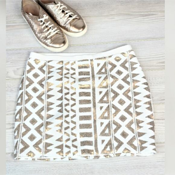 Tart White/Gold Shreya Sequin Skirt SZ L - Picture 2 of 4